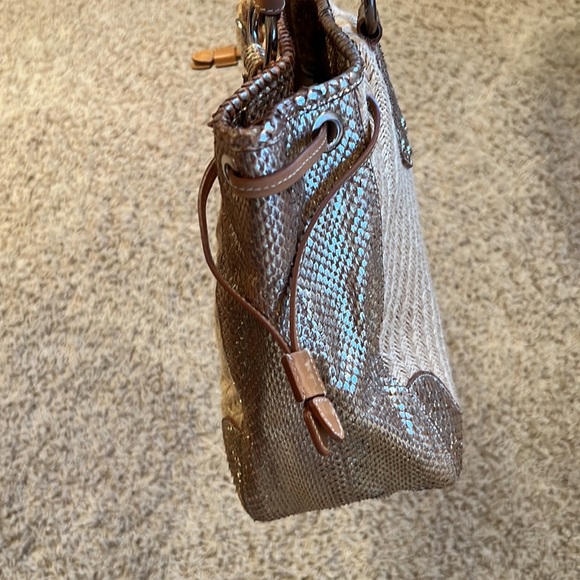 Prada Natural Woven and Metallic Snakeskin Trim Large Tote - Picture 11 of 16